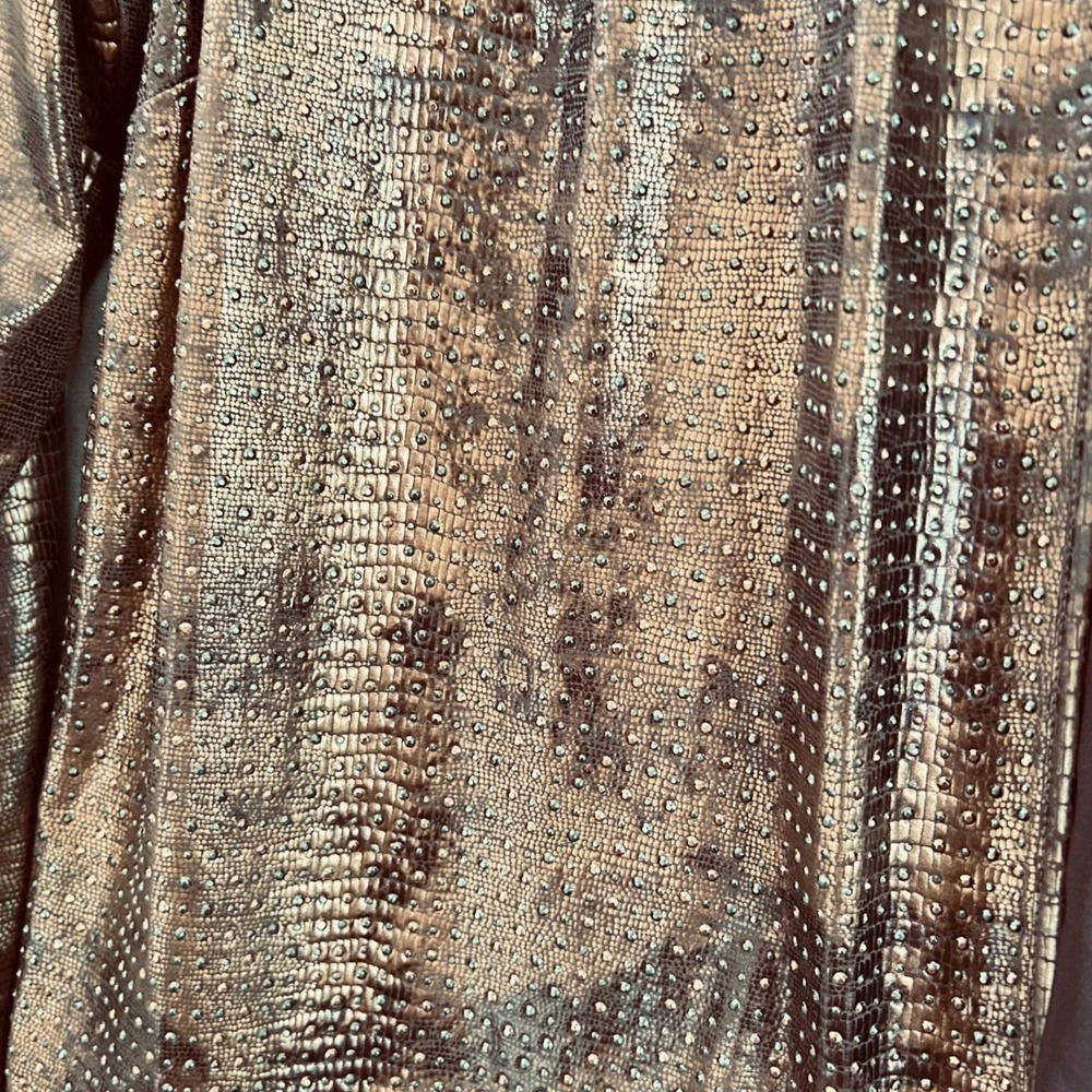 Chicos Bronze Metallic Rhinestone‎ Snakeskin Print Jacket Size 3 (women’s 16) - Picture 8 of 9